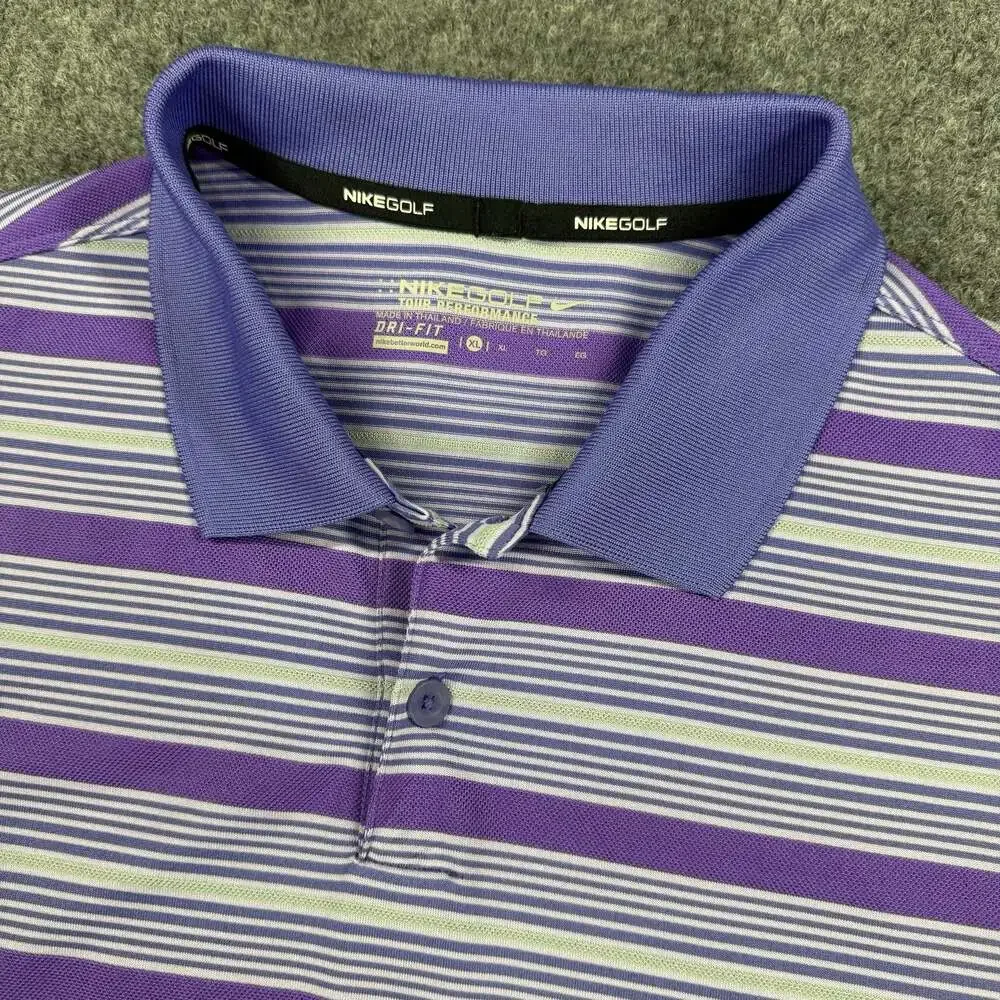 Nike Golf Tour Performance Dri-Fit Striped Polo Shirt Purple XL A.C. Read Golf C